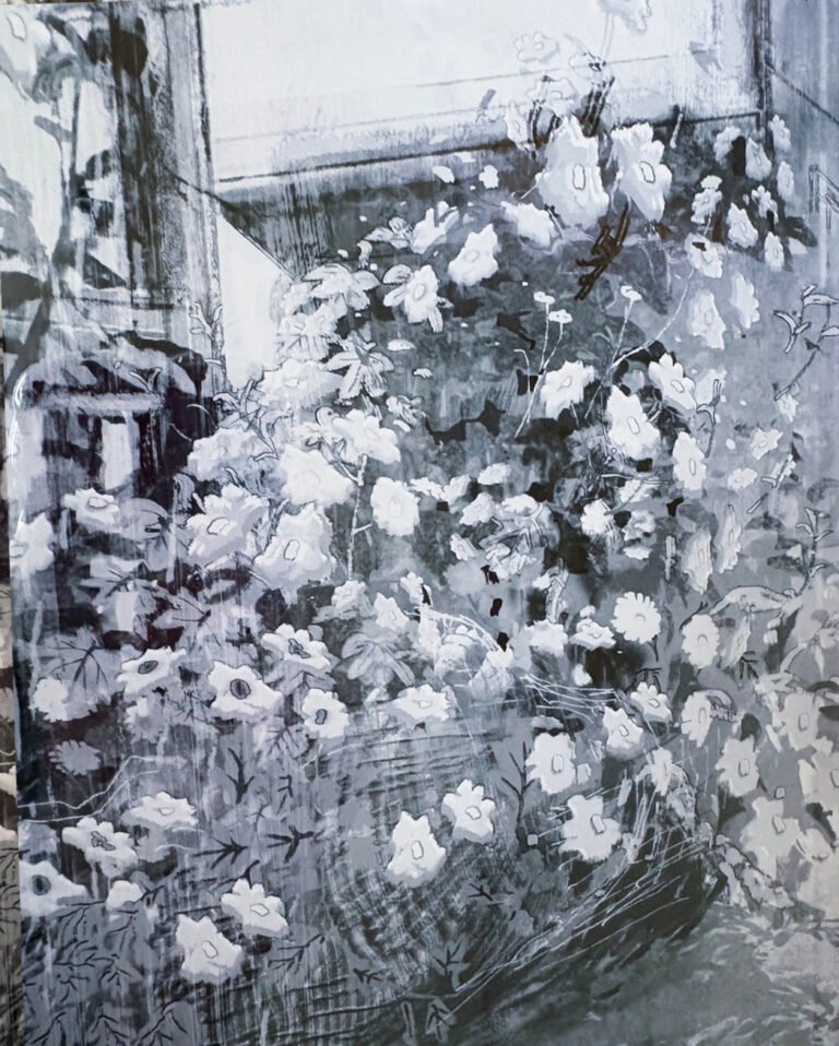 モノクロ花の絵プリント A4 村木映理子　きいろい花あのひと_画面アップ