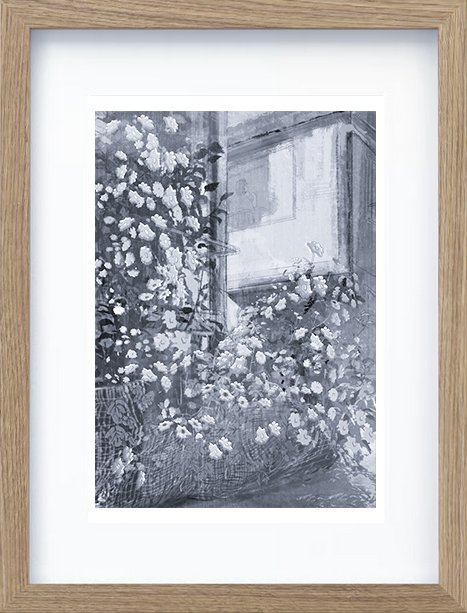 モノクロ花の絵プリント A4 村木映理子きいろい花あのひとf_brown